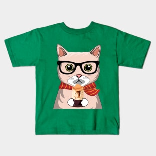 Funny Chocolate Coffee Cat Kids T-Shirt